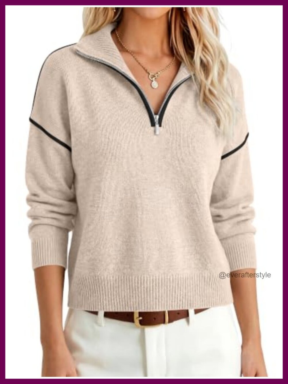 Quarter Zip Cropped Sweater for Women Loose Fit Long Sleeve Pullover